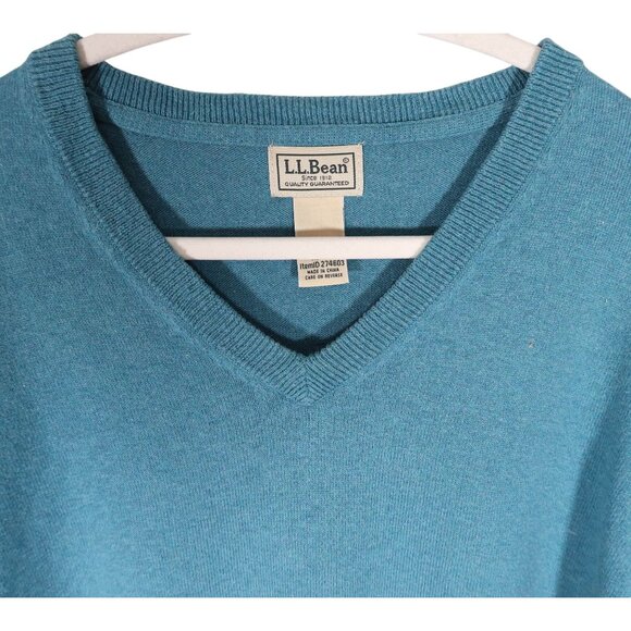 LL BEAN Cotton Cashmere V Neck Pullover Sweater Size XL Reg Blue/Green Long Slee - Picture 3 of 5